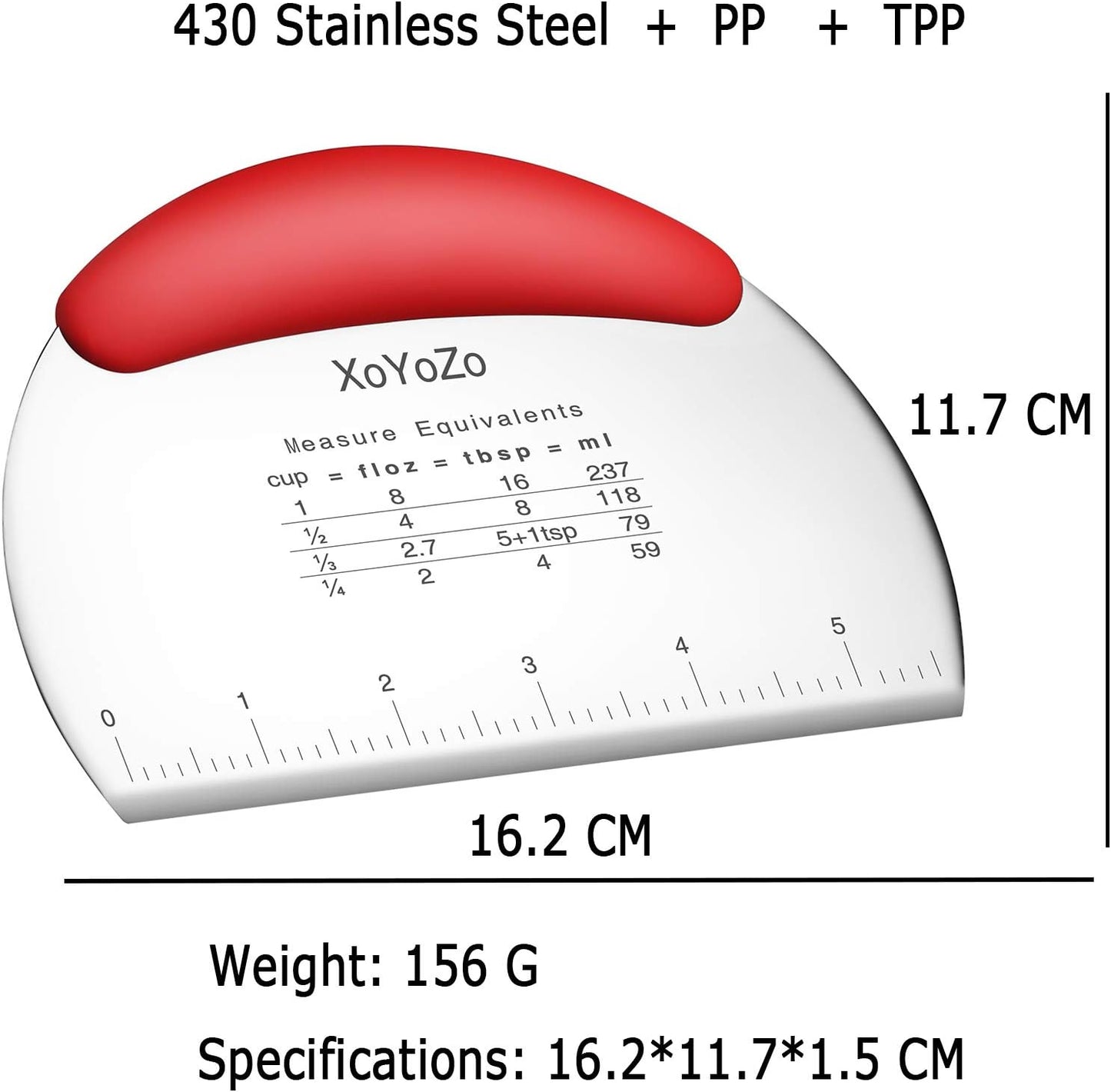 MS WGO 1 pcs Dough Pastry Scraper Chopper/Stainless Steel Dough Scraper Cutter with Ergonomic Rubber Non-Slip Grip/Dough Scraper Cutter/Pro Pastry Pizza Cutter Chopper(Red)