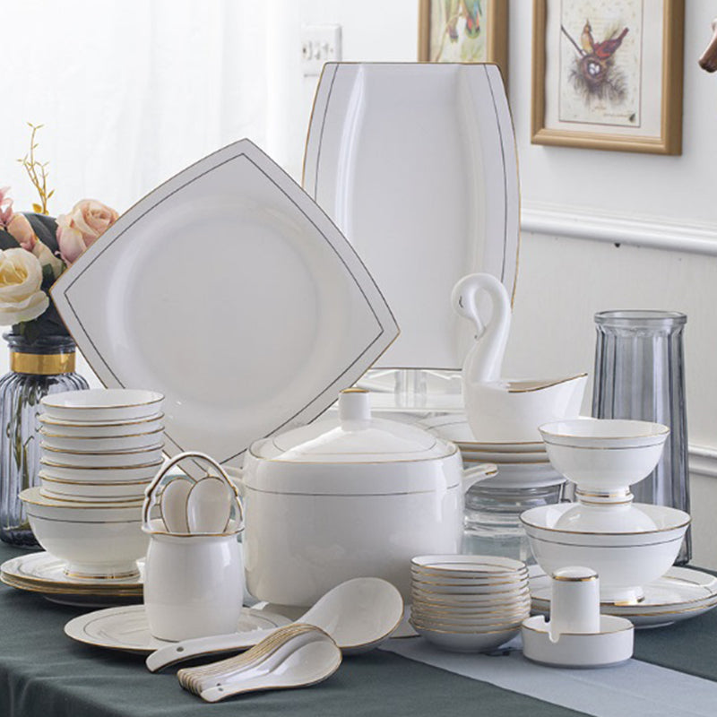 MS WGO Tableware Bowls and Plates Household Gold Edged Bone Bowl and Dish set