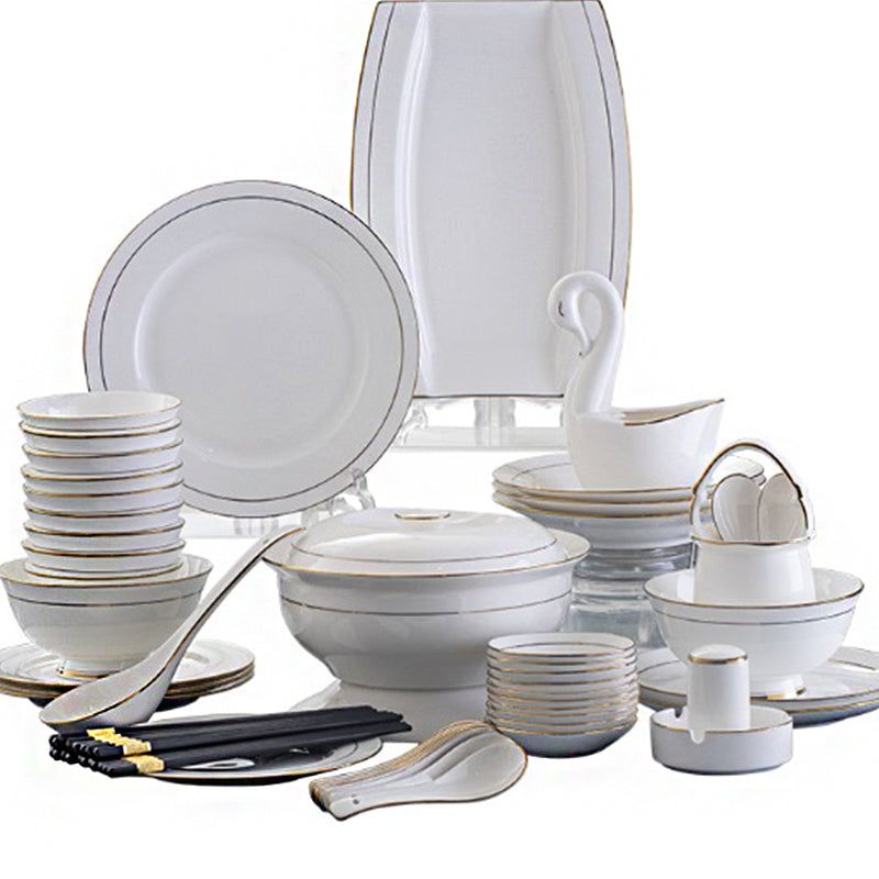 MS WGO Tableware Bowls and Plates Household Gold Edged Bone Bowl and Dish set