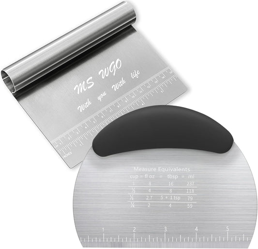 MS WGO Dough Scraper Cutter Pastry Pizza Cutter Stainless Steel Tool with Scale Ruler, Kitchen Tool for Baking Cookie Dough Vegetable Bread