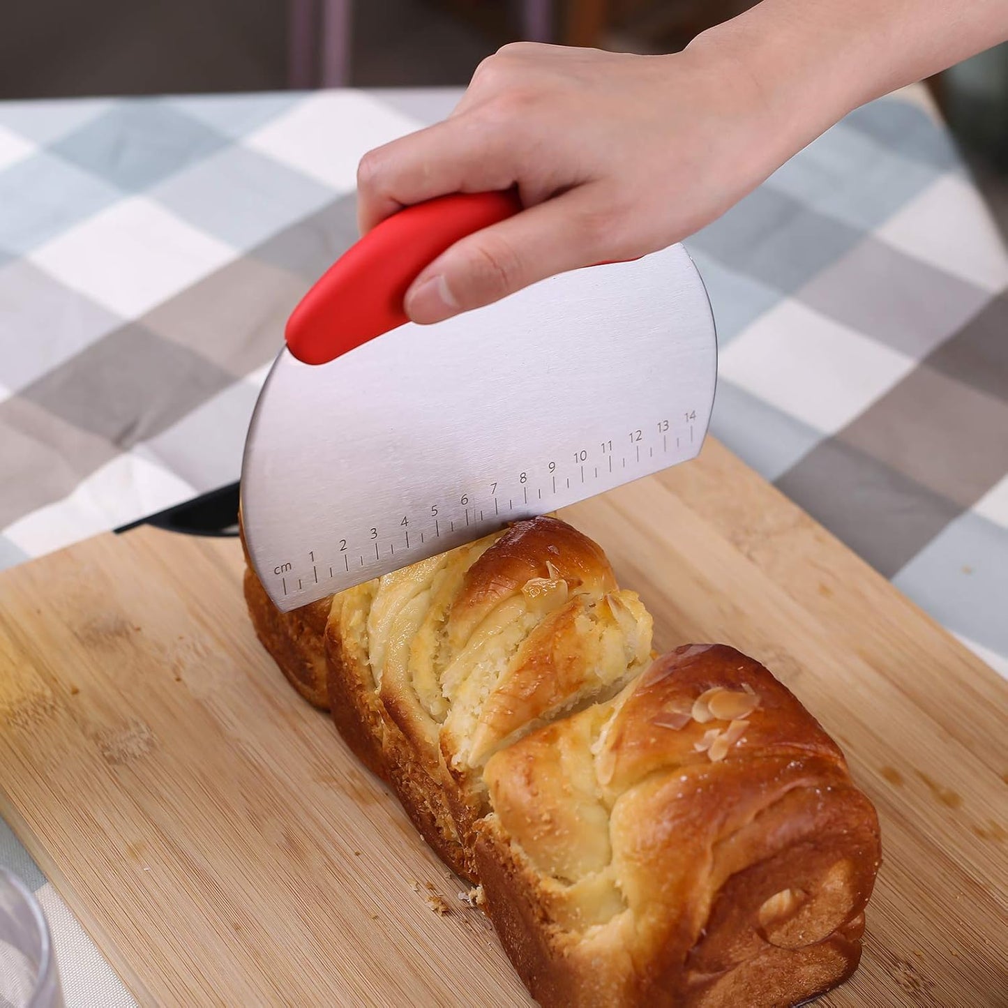 MS WGO 1 pcs Dough Pastry Scraper Chopper/Stainless Steel Dough Scraper Cutter with Ergonomic Rubber Non-Slip Grip/Dough Scraper Cutter/Pro Pastry Pizza Cutter Chopper(Red)
